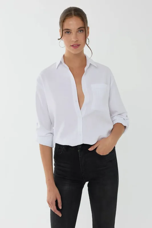 Solid Pocket Long Sleeve Relaxed Fit Woven Shirt - Hiccup