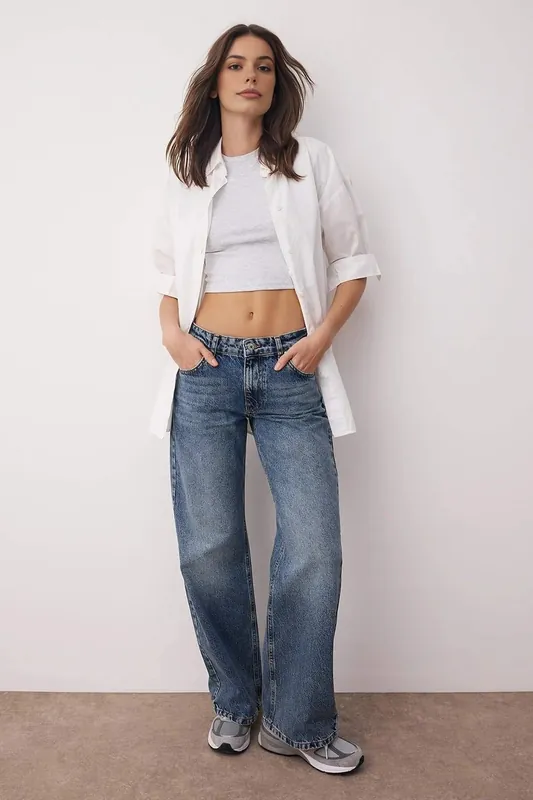 Low Waist Wide Leg Jeans Premium Denim Bottoms - WOVCOR