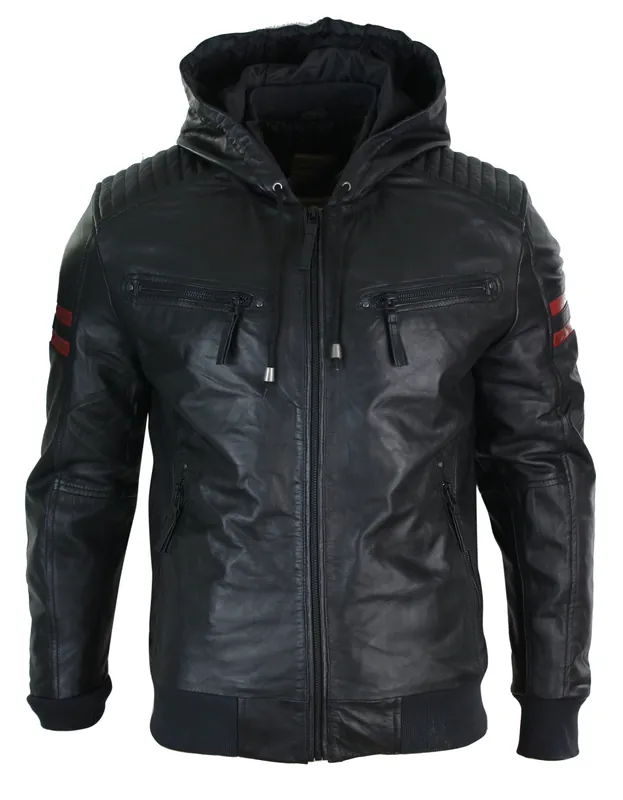 Hood Leather Bomber Jacket Red - TruClothing