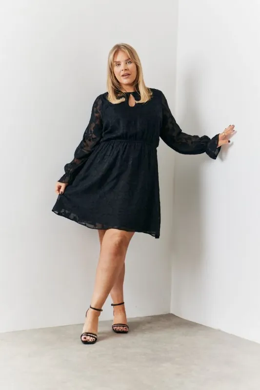 Black Chiffon Jacquard Skater Mini Dress - In The Style