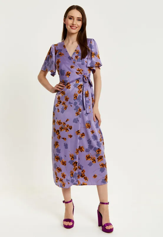 Purple Floral Wrap Maxi Dress - Liquorish