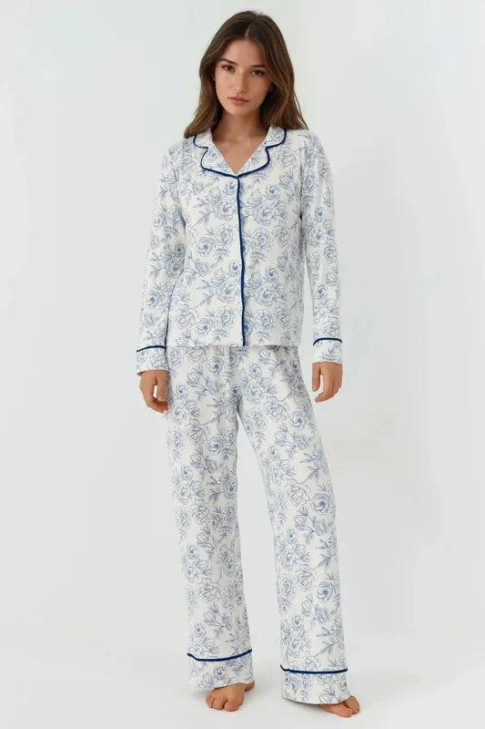 Flower Print Long Sleeve Loungewear Pajama Set - Hiccup