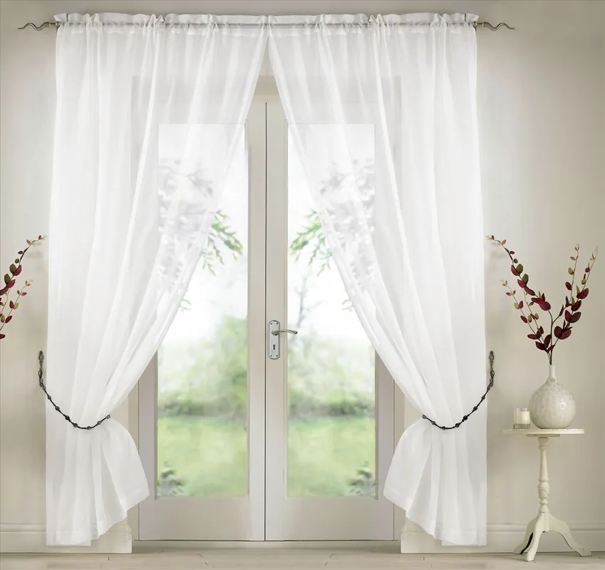 Elegant Plain Voile Panel Curtains PAIR, Sheer Light-Diffusing Window Treatments with FREE Tie Backs