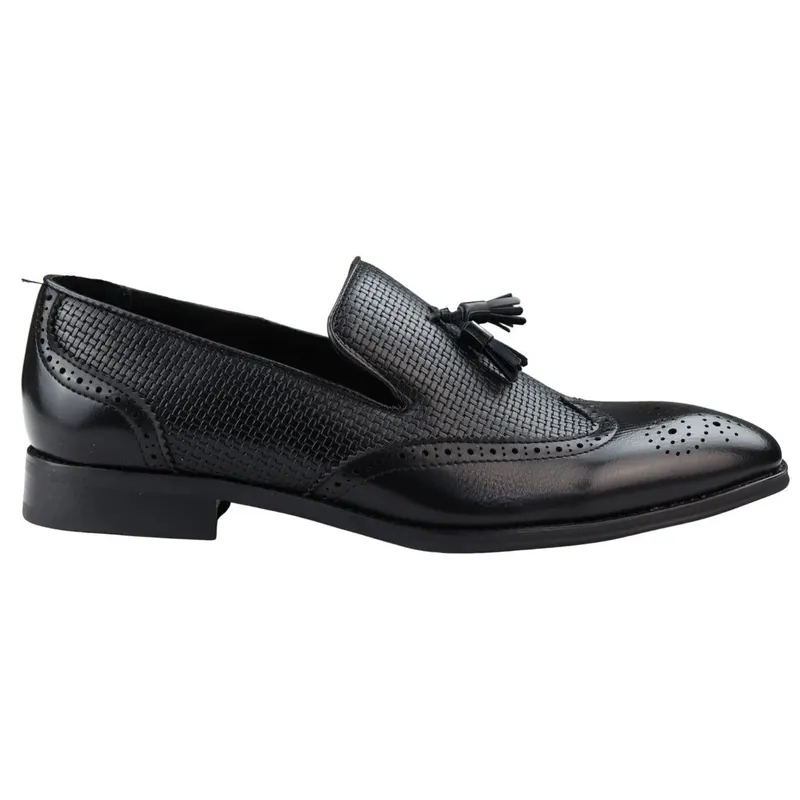 Moccasin Loafers Shoes Leather Lined Slip On Tassel Trim Smart Formal Shoe - TruClothing