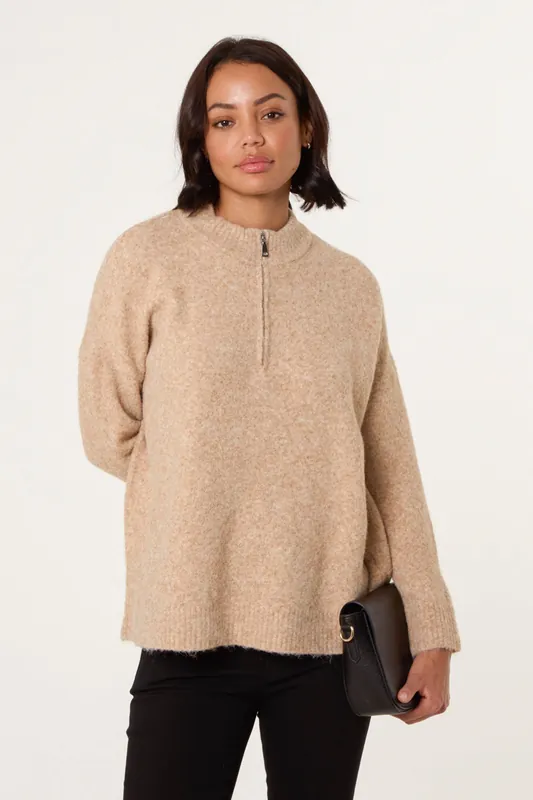 Beige Half Zip Jumper - Blue Vanilla