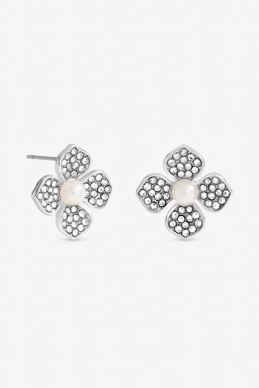 Silver Plated and Pearl Clover Earrings - Mood