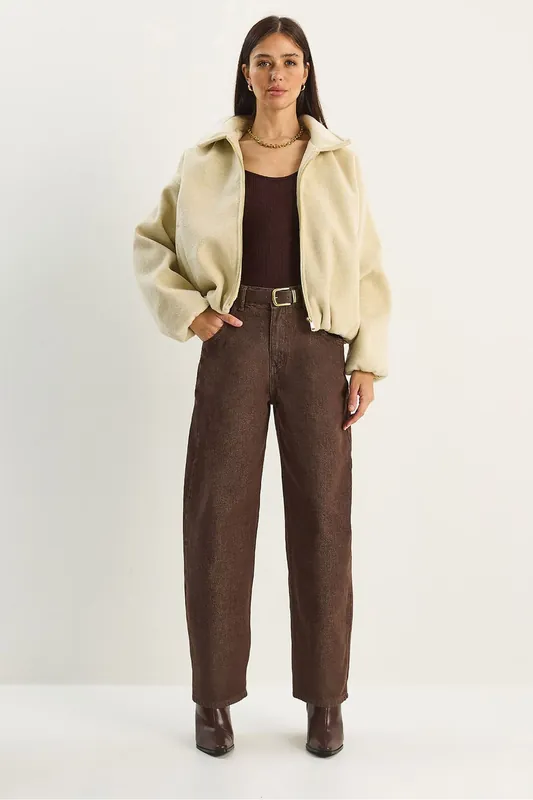 High Waist Baggy Denim Pants - Bianco Lucci