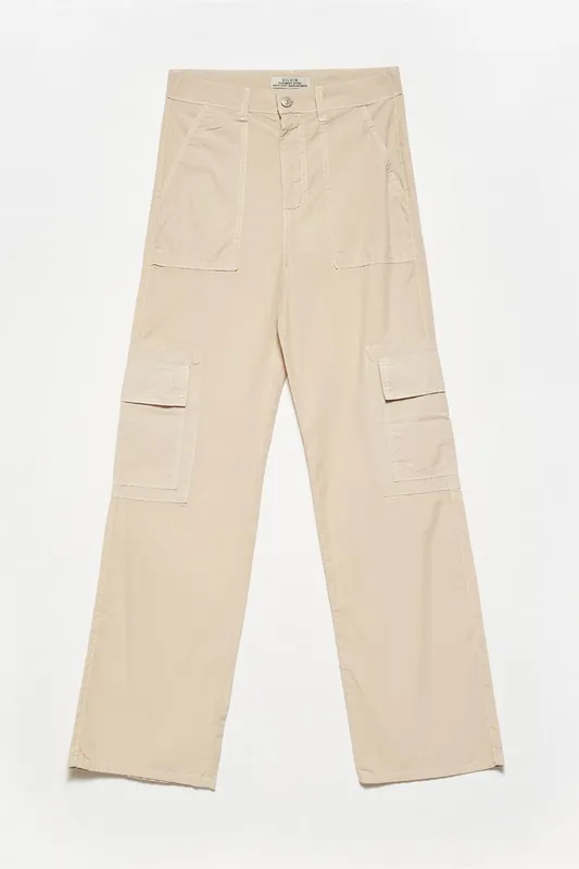 High-Waist Cotton Poplin Straight-Leg Pants