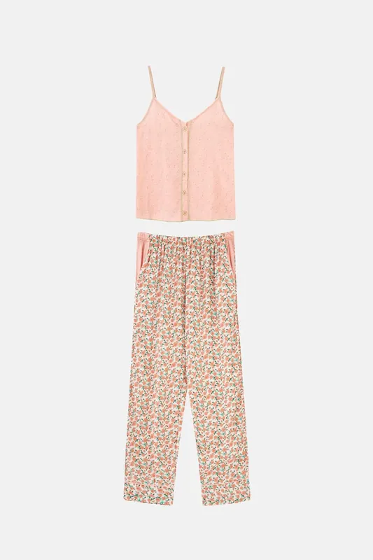 Floral Buttoned Pajama Set - Hiccup
