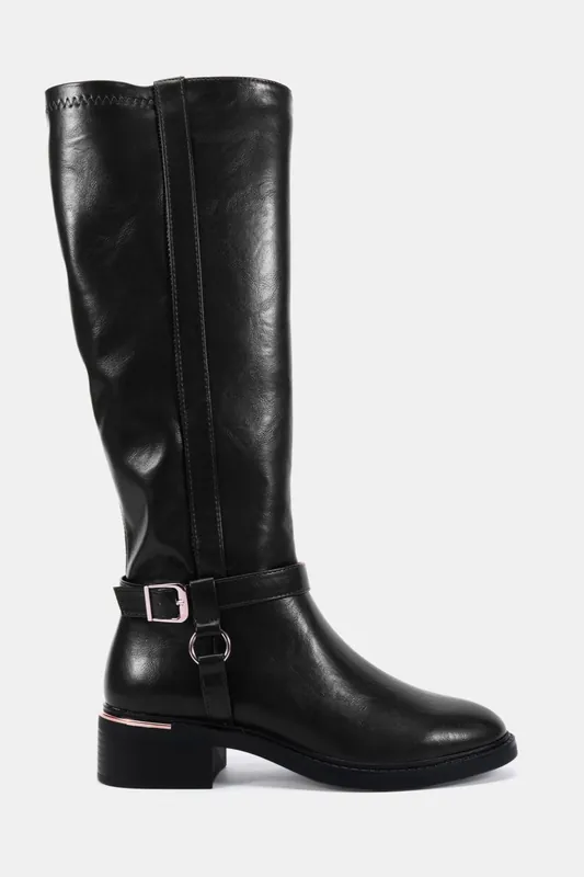 Wide Fit Goa Buckle Ring Detail Knee High Stretch Boot - Novo