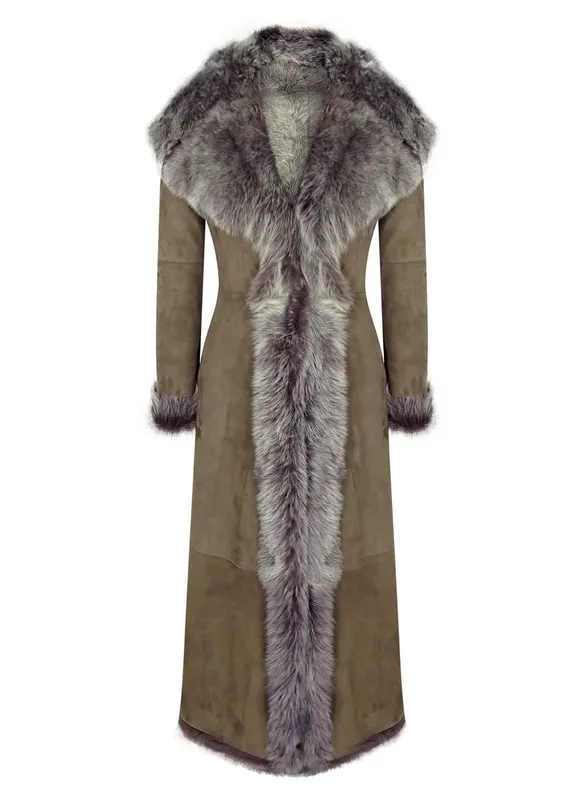 Full Length Hood Suede Toscana Sheepskin Trench Coat - TruClothing