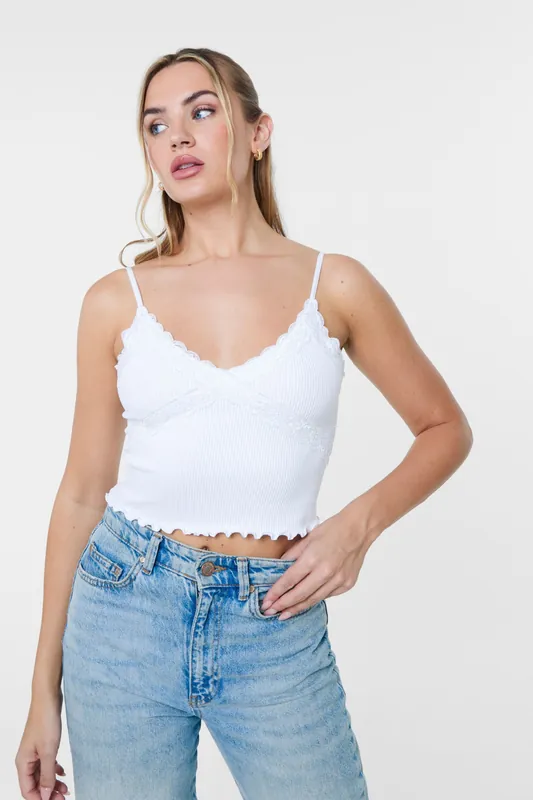 White Lace Cami Rib Top - Pink Vanilla