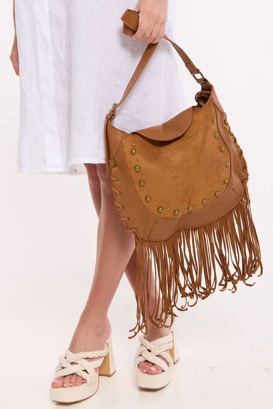 Camel Brown Fringe Crossbody Bag - Liquorish