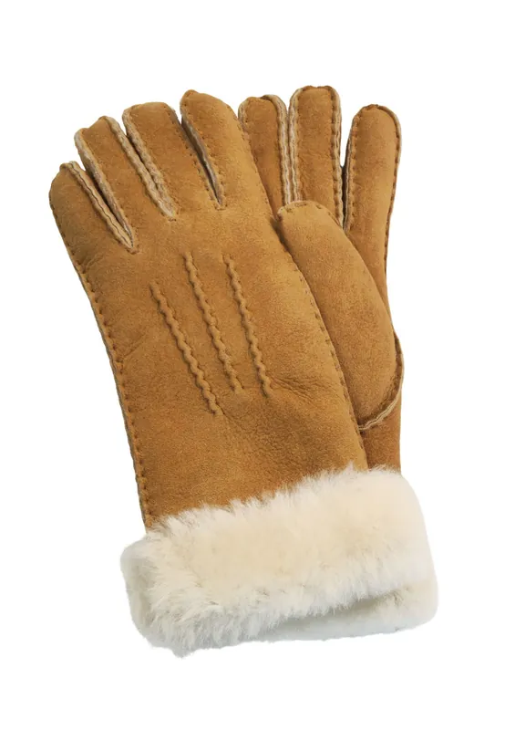 Genuine Sheepskin Suede Gloves with Fur Cuff - Infinity Leather
