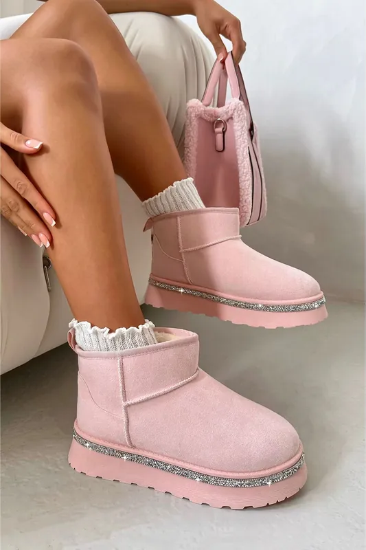 Crystal Trim Platform Mini Snugg Boots - Love Lemonade