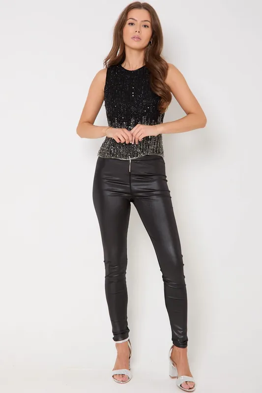 Wet Look Leggings with Front Zip - Aftershock London