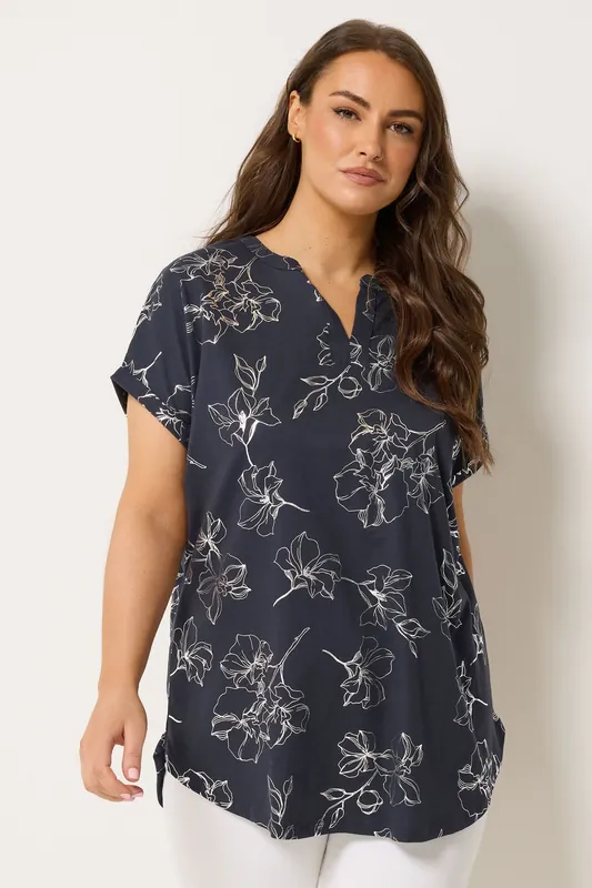 Floral Foil Notch Neck Top - Yours