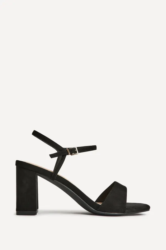 Reveal Black Faux Suede Block Heeled Sandals - Linzi