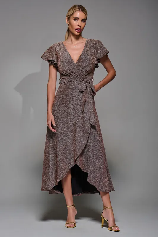 Metalic Angel Sleeve Wrap Maxi Dress - Jolie Moi