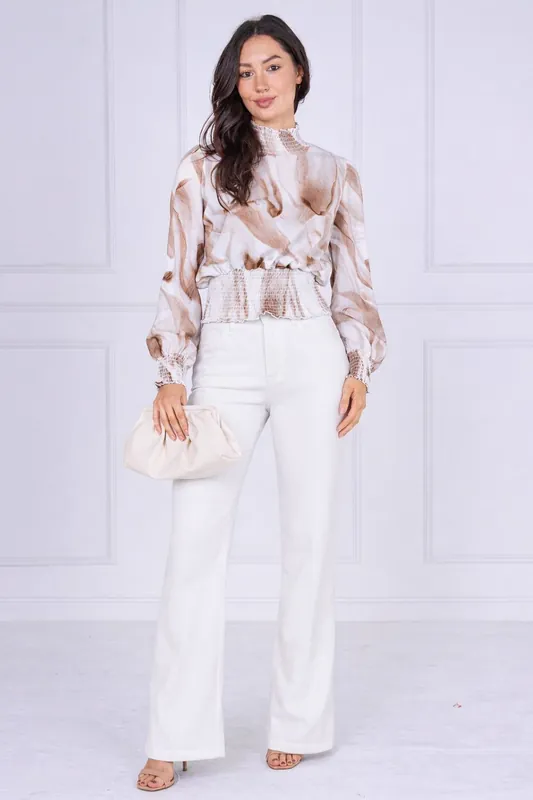 Sand Abstract Print Shirred Waist Top - Love Sunshine