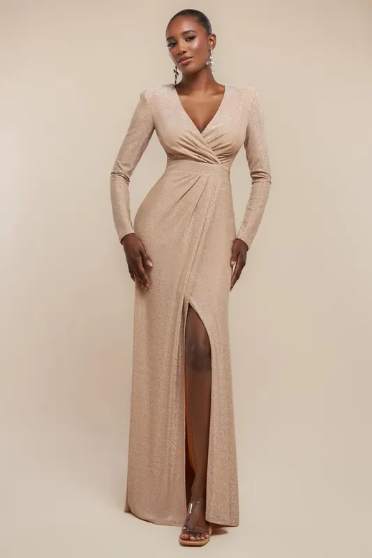 Front Wrap Lurex Bodycon Maxi Dress - Goddiva