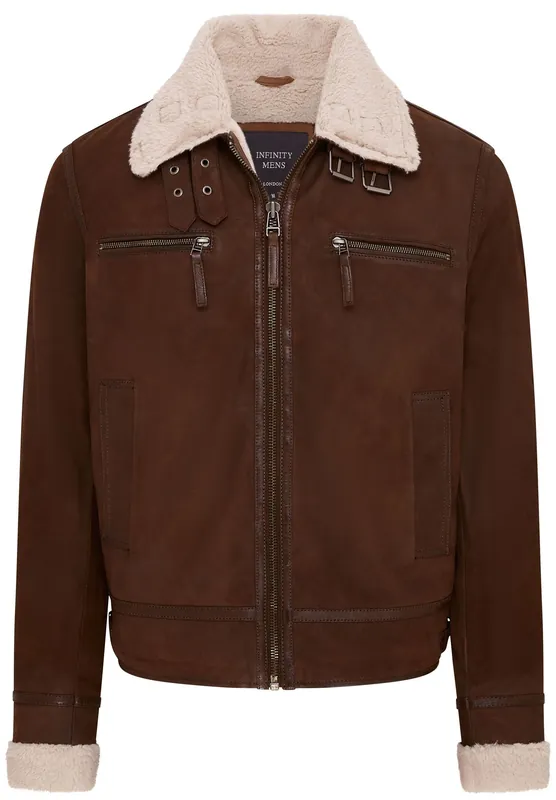 Real Sheep Suede Bomber Aviator Jacket - Sandnes