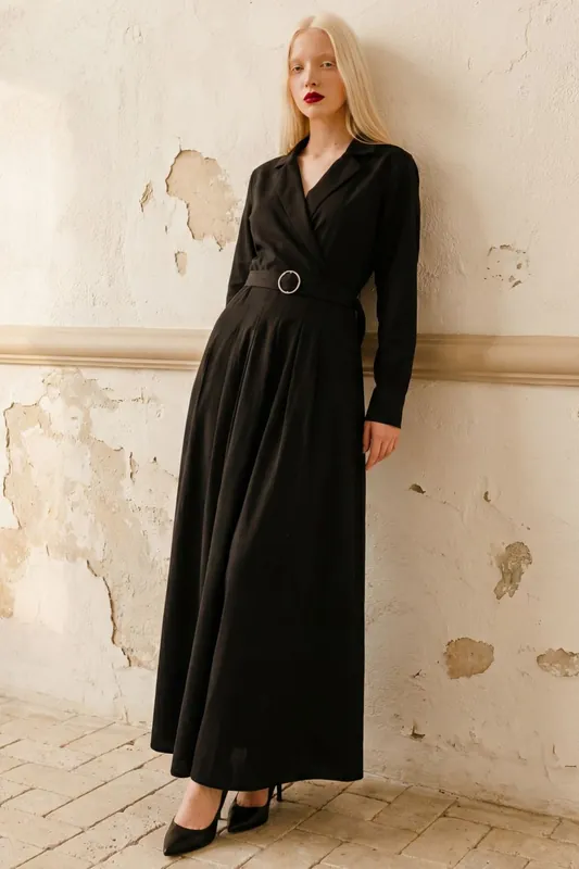 Belted Long Sleeve Maxi Dress - MyFashion