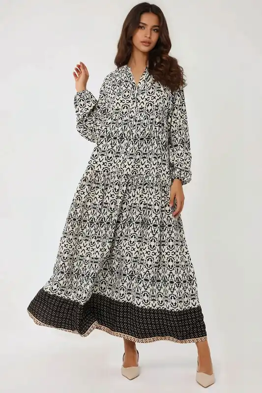 Printed Maxi Dress with Shirt Collar - Hiccup