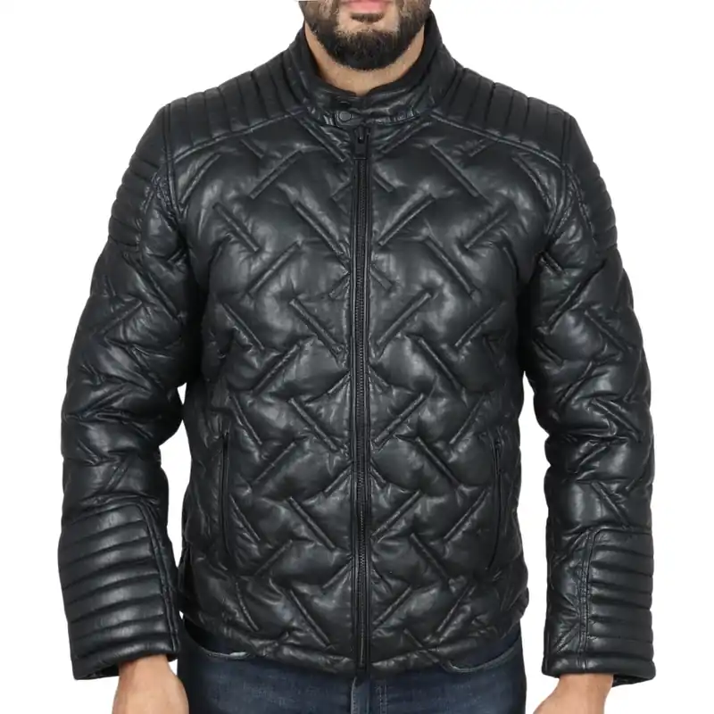 Quilted Puffer Padded Biker Real Leather Jacket - TruClothing