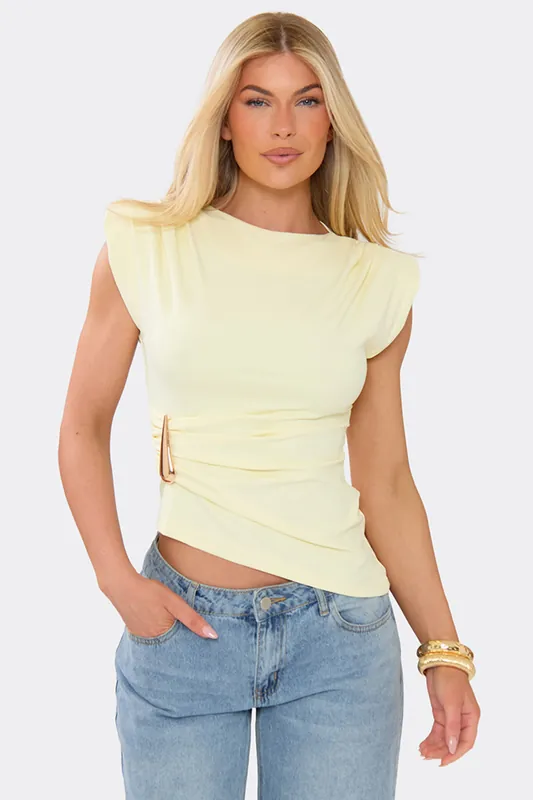 Short Sleeve V-neck Shoulder Pads Top