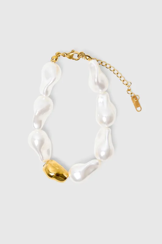 Gold Plated Adjustable Pearl Bracelet - Public Desire