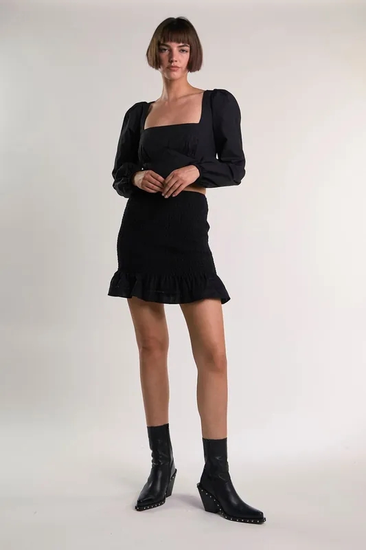Smocked Ruffle Hem Mini Skirt - Shnoo