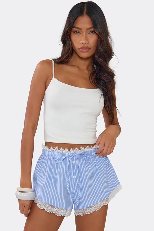 Lace Trim Pinstripe Shorts - EGO