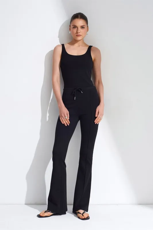 Mid-Waist Flare Jersey Pants With Drawstring