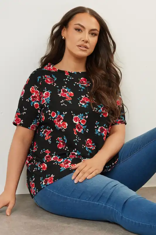 Rose Print Textured Top - Yours