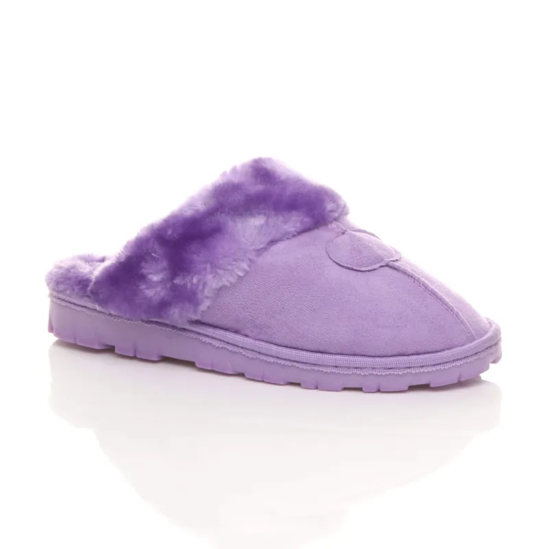 Faux Fur Lined Slip On Memory Foam Mules Slippers - AJVANI