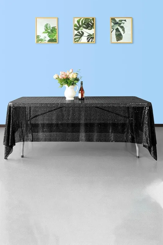 Neel Blue 70x144 Inch Rectangle Sequin Tablecloth