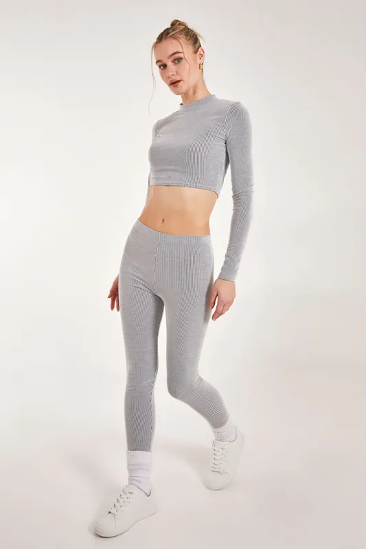 Two Tone Rib Leggings - Pink Vanilla