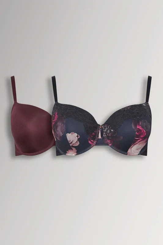 2 Pack Floral Print T-Shirt Bras