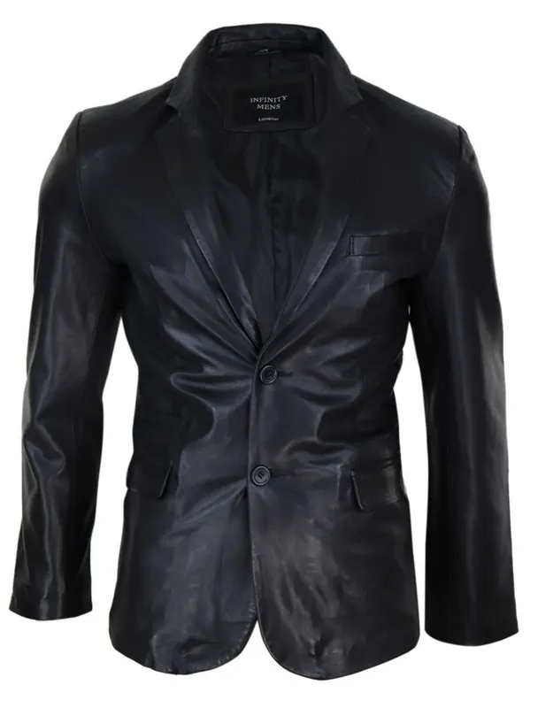 Slim Fit Classic Leather 2 Button Jacket - TruClothing