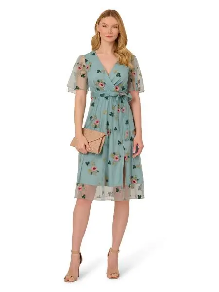 Embroidered Surplice Midi - Adrianna Papell