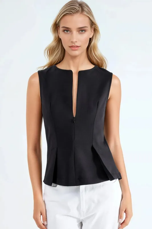 Pleated Slim Fit Zippered Blouse - Hiccup
