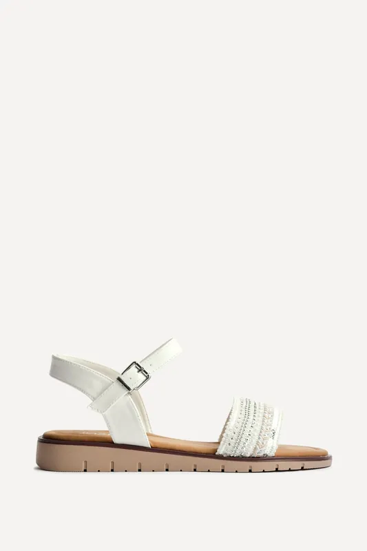 Topaz Wide Fit White Flat Sandals - Linzi