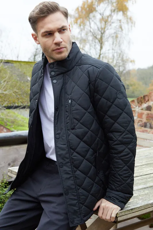 Funnel Neck Diamond Quilted Jacket - Threadbare