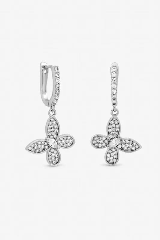 Rhodium Plated and Pave Butterfly Huggie Earrings - Jon Richard