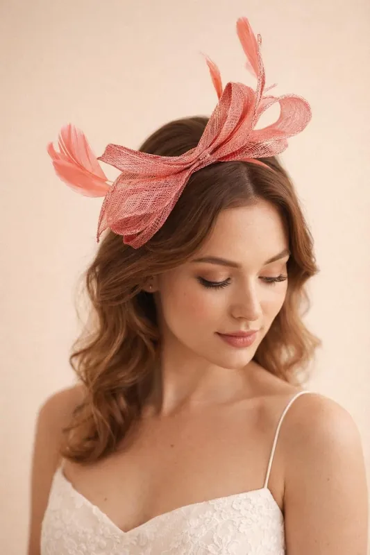 Bow Shaped Fascinator with Sinamay Curls & Feathers - SVNX