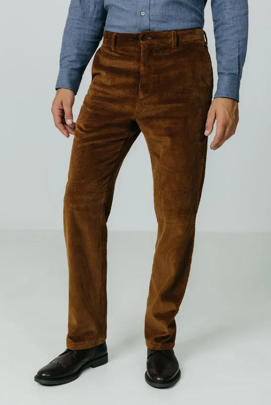 Mid Brown Corduroy Casual Trousers - Dobell