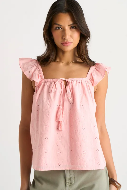 Pink Ruffle Cami Broidery Anglaise Top - Gini London
