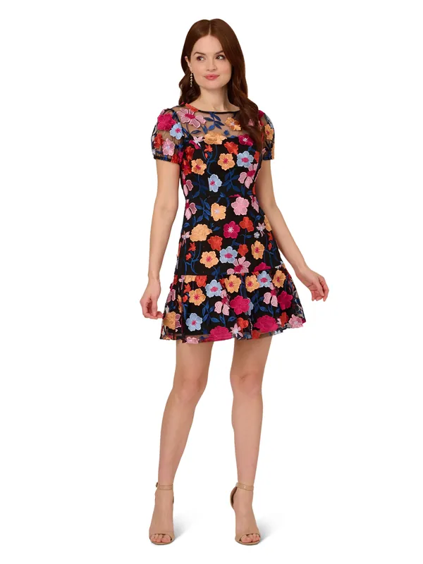 Embroidered Flounce Dress - Adrianna Papell