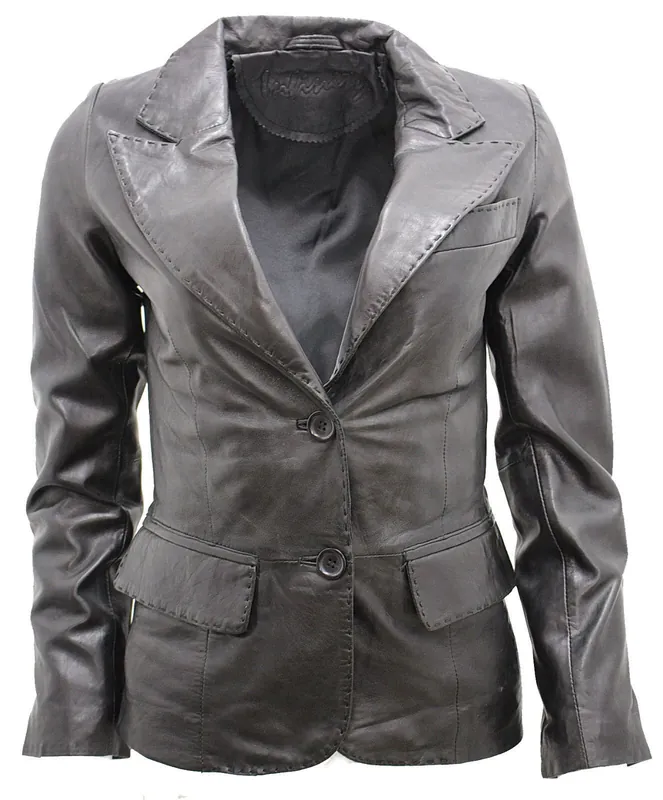 2 Button Leather Blazer Jacket-Newport